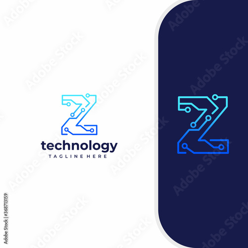 Letter Z Technology, Line Dot Connection Logo