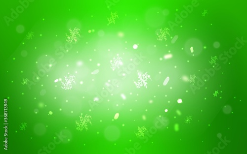 Light Green vector texture with colored snowflakes. Blurred decorative design in xmas style with snow. New year design for your business advert.