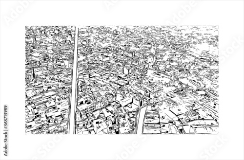 Building view with landmark of Aligarh is a city in the state of Uttar Pradesh in India. Hand drawn sketch illustration in vector. photo