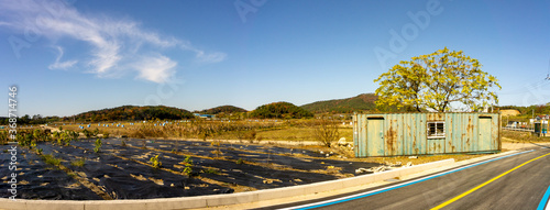 The empty vegetable field cover with plastic for cultivation in suburb of South Korea
