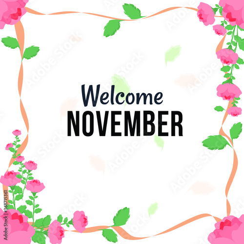 welcome november cards with flowers and ribbon vector