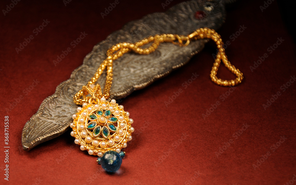 Pearl pendant with gold chain, Indian Traditional Jewellery Pearl pendant with gold chain, Indian Traditional Jewellery