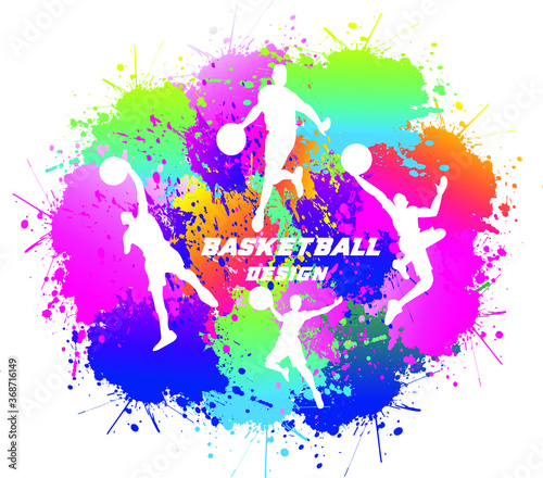 Basketball Logo Design. Colorful Sport Background. Website landing page. Template for apps. Vector illustration.