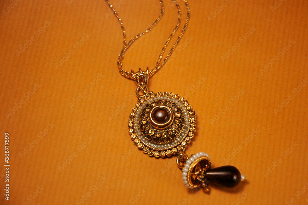 Diamond and stones pendant with gold chain, Indian Traditional Jewellery Diamond and stones pendant with gold chain, Indian Traditional Jewellery