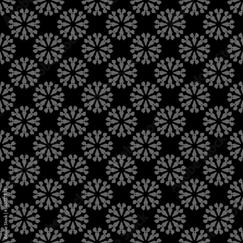 Dark background pattern. Simple floral wallpaper texture. Black and white colors. Monochrome. Perfect for fabrics, covers, patterns, posters, interior designs or wallpapers. Vector background image