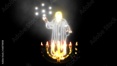 El que camina en medio de las 7 llamas y el que sostiene las 7 estrellas (Yeshua ha Mashiaj), visión del Apocalipsis de Juan photo