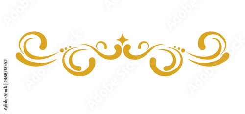 Vector swirl decorative elements, hand drawn. Gold on a white background. Calligraphy style.