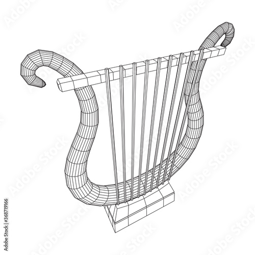 Ancient lyre or harp musical instrument. Music concept. Wireframe low poly mesh vector illustration.