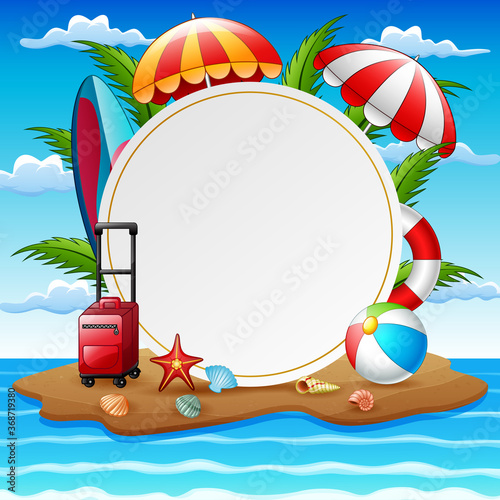Border template with summer holidays composition on island