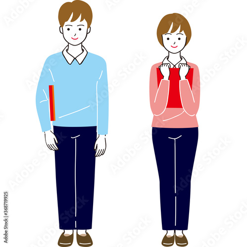 ファイルを持つ介護士の男女のベクターイラスト