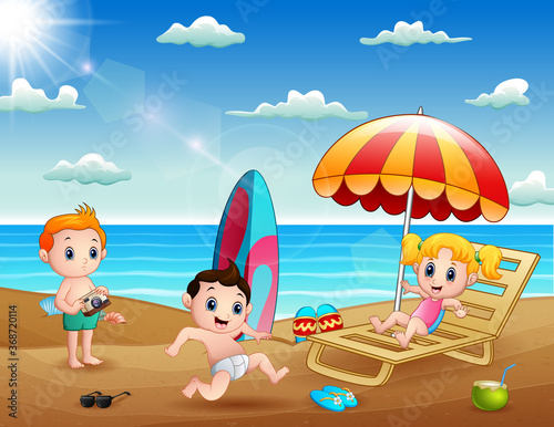 Summer holiday with children on tropical beach