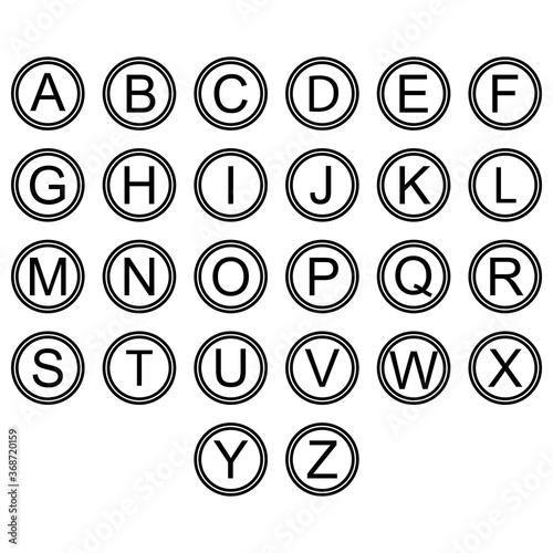 English alphabet letters symbols icons signs simple black and white colored set. A set of English alphabet letter icons,  flat, black and white (mostly white).