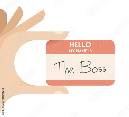Hello my name is The Boss. Businessman hand holding business card with text. Concepts: employment, recruitment, jobs, career, introduction, company leadership, success, startups