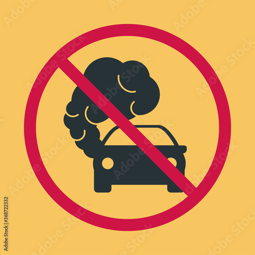 Prohibiting hazardous exhaust gas sign. Car icon with exhaust gases. Exhaust fumes. Environmental pollution. Smog