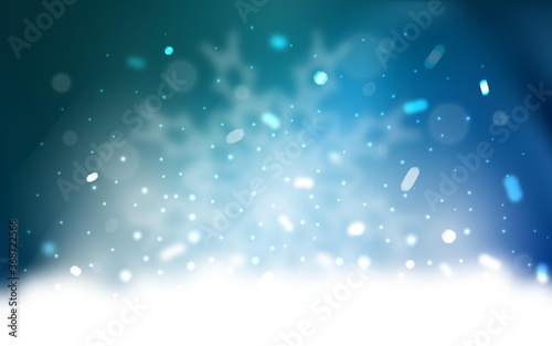Vector layout with bright snowflakes. Snow on blurred abstract background with gradient. The pattern can be used for new year leaflets.