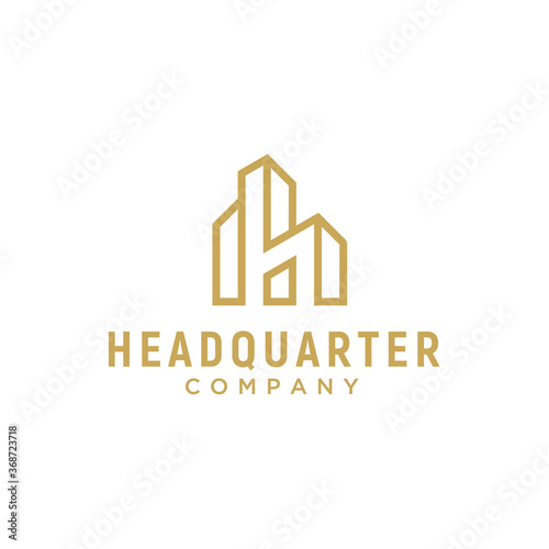 Initial Letter H with Apartment Hotel Headquarter Building Real Estate Architecture Logo design