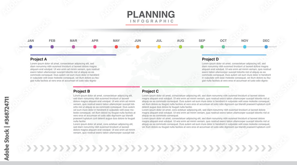 Infographic template for business. Modern Timeline diagram calendar with grantt chart, presentation vector infographic. Year planner, 12 months, 1 year processes and goal