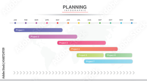 Infographic template for business. Modern Timeline diagram calendar with grantt chart, presentation vector infographic. Year planner, 12 months, 1 year processes and goal