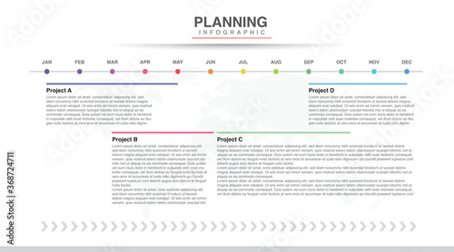 Infographic template for business. Modern Timeline diagram calendar with grantt chart, presentation vector infographic. Year planner, 12 months, 1 year processes and goal