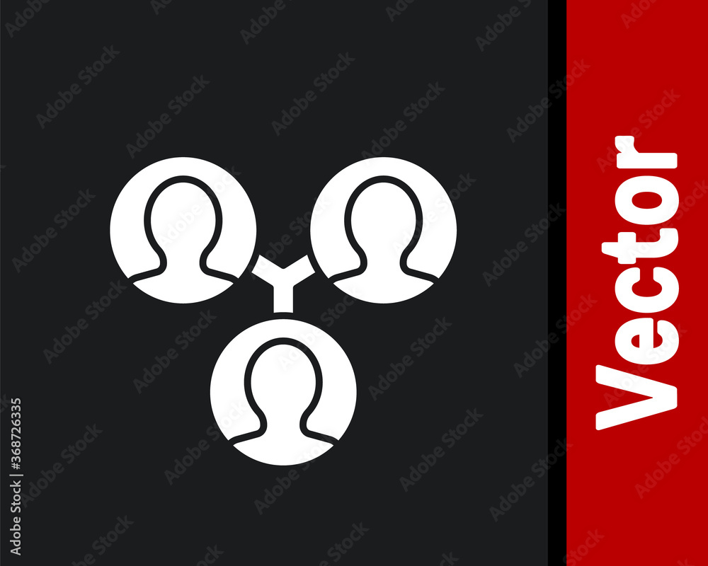 White Project team base icon isolated on black background. Business analysis and planning, consulting, team work, project management. Vector. White Project team base icon isolated on black background. Business analysis and planning, consulting, team work, project management. Vector.