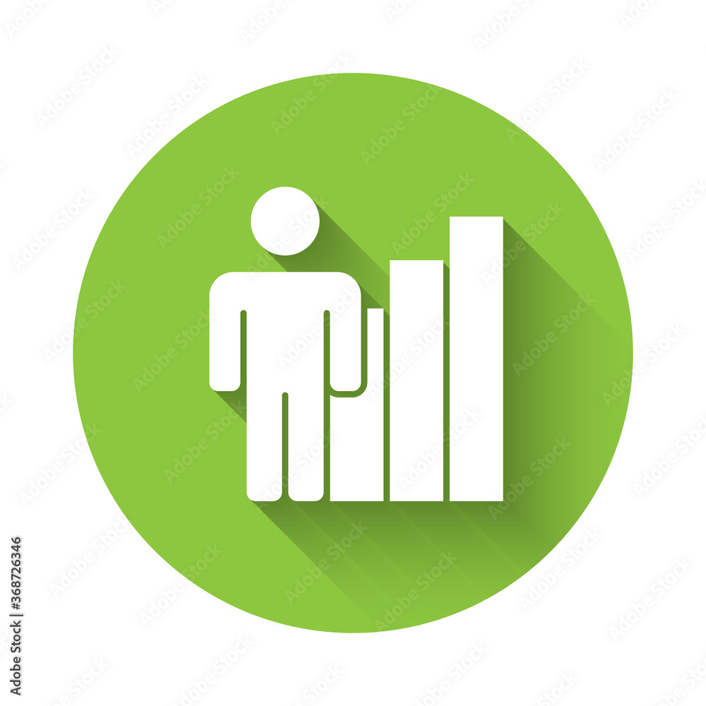 White Productive human icon isolated with long shadow. Idea work, success, productivity, vision and efficiency concept. Green circle button. Vector. White Productive human icon isolated with long shadow. Idea work, success, productivity, vision and efficiency concept. Green circle button. Vector.