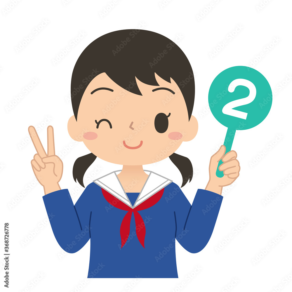 数字の2の札を持った女子学生 イラスト 数字の2の札を持った女子学生 イラスト