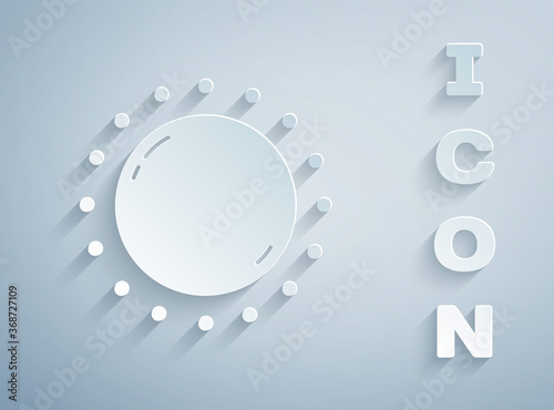 Paper cut Sun icon isolated on grey background. Paper art style. Vector.