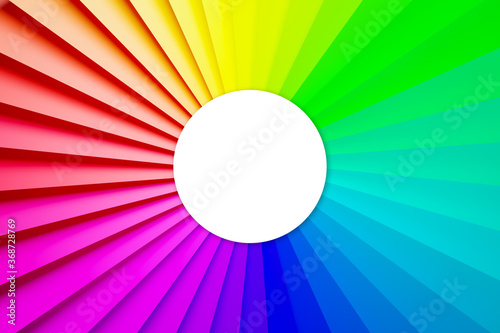 3d illustration Multicolored spectrum around a white circle. Shape pattern. Technology geometry rainbow background