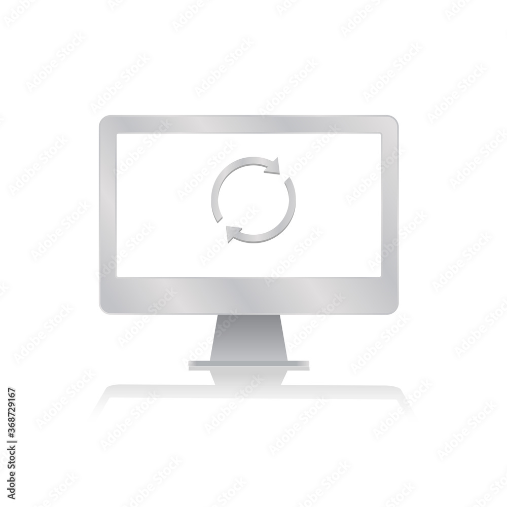 looping arrow for processing data icon inside blank screen computer monitor with reflection minimalist modern icon vector illustration looping arrow for processing data icon inside blank screen computer monitor with reflection minimalist modern icon vector illustration