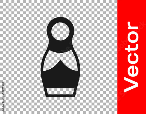 Black Russian doll matryoshka icon isolated on transparent background. Vector.