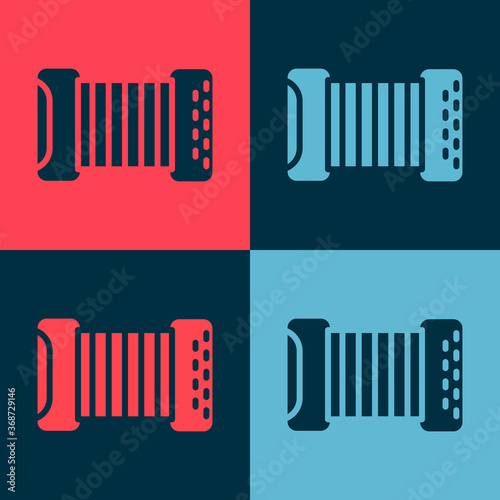 Pop art Musical instrument accordion icon isolated on color background. Classical bayan, harmonic. Vector.