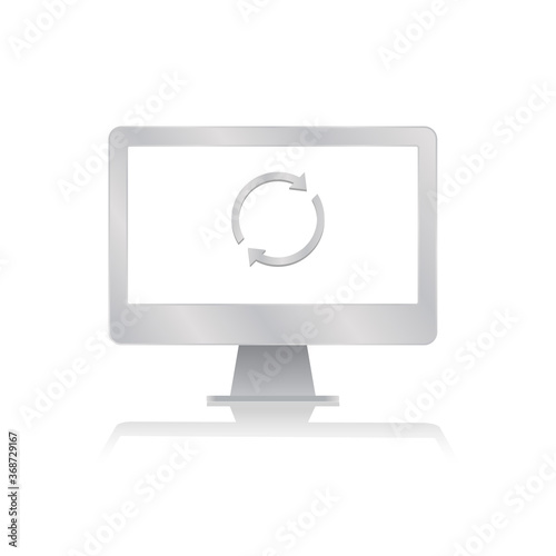 looping arrow for processing data icon inside blank screen computer monitor with reflection minimalist modern icon vector illustration
