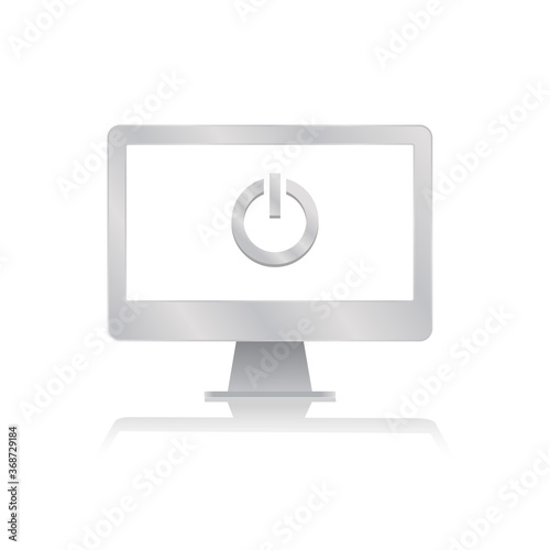 on off switch icon inside blank screen computer monitor with reflection minimalist modern icon vector illustration