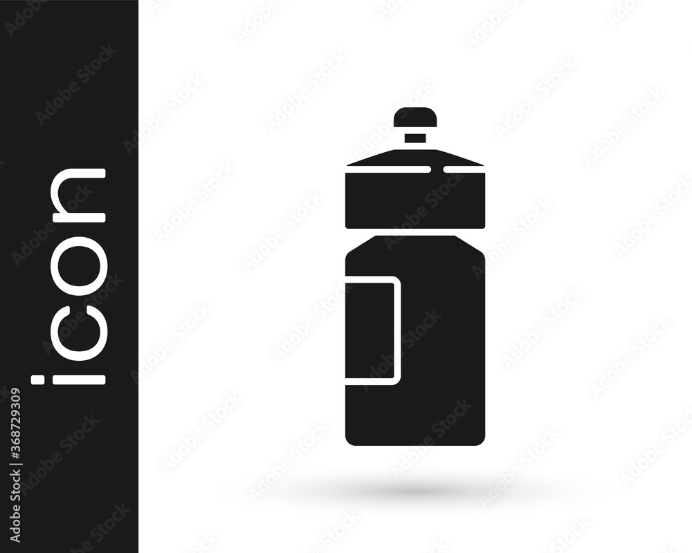 Black Fitness shaker icon isolated on white background. Sports shaker bottle with lid for water and protein cocktails. Vector. Black Fitness shaker icon isolated on white background. Sports shaker bottle with lid for water and protein cocktails. Vector.