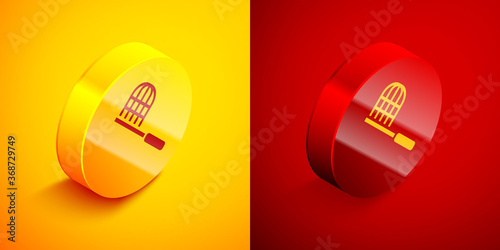 Isometric Butterfly net icon isolated on orange and red background. Circle button. Vector.