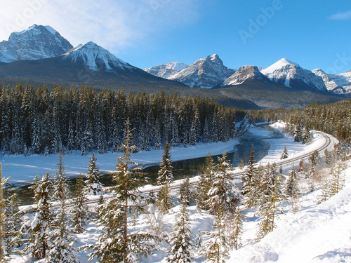 Morans Curve Railway in Banff Canada during Winter Snow