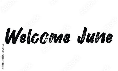 Welcome June Brush Hand drawn Typography Black text lettering and phrase isolated on the White background