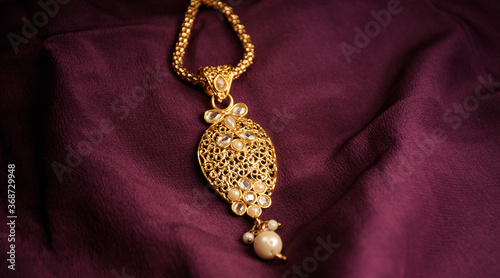 Gold and pearl pendant with chain, Indian Traditional jewelry