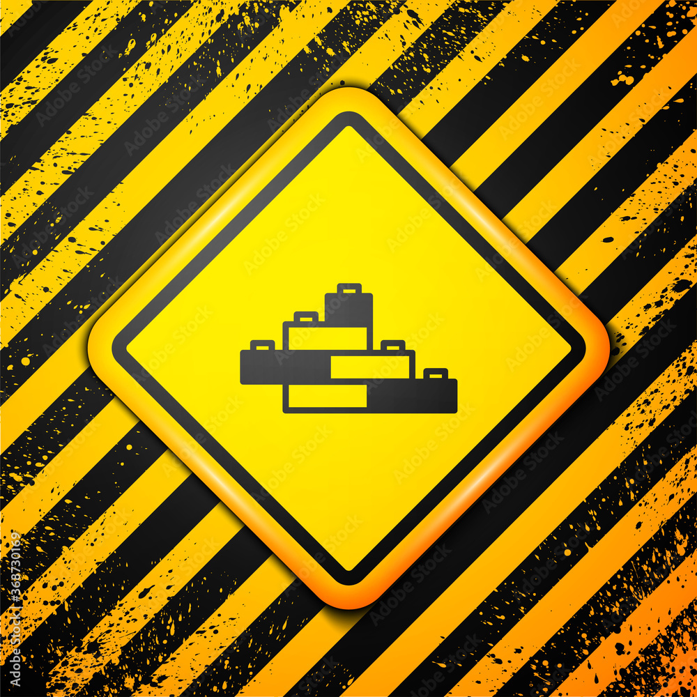 Black Toy building block bricks for children icon isolated on yellow background. Warning sign. Vector. Black Toy building block bricks for children icon isolated on yellow background. Warning sign. Vector.