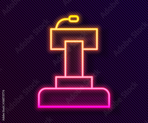 Glowing neon line Stage stand or debate podium rostrum icon isolated on black background. Conference speech tribune. Vector.