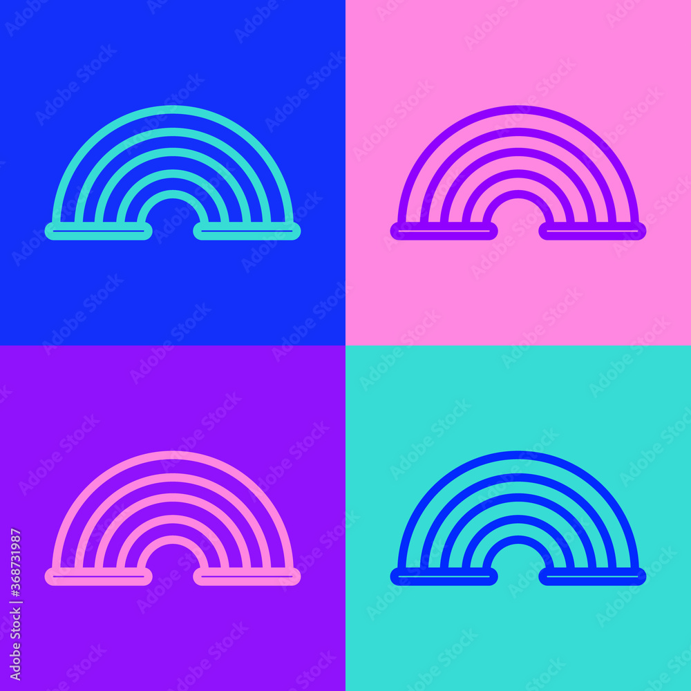 Pop art line Rainbow icon isolated on color background. Vector. Pop art line Rainbow icon isolated on color background. Vector.
