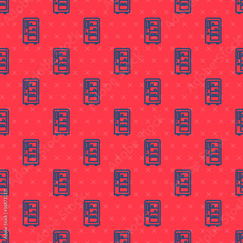 Blue line Vending machine of food and beverage automatic selling icon isolated seamless pattern on red background. Vector.