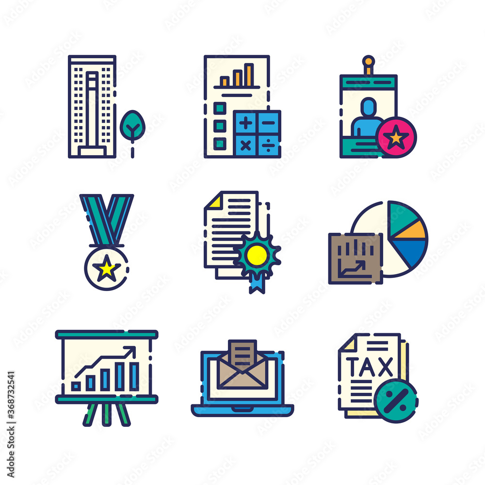 Obraz premium Business success icons set. Icons for business, management, finance, strategy, planning, social network, marketing. Created on pixel grid 64 x 64 pixel.