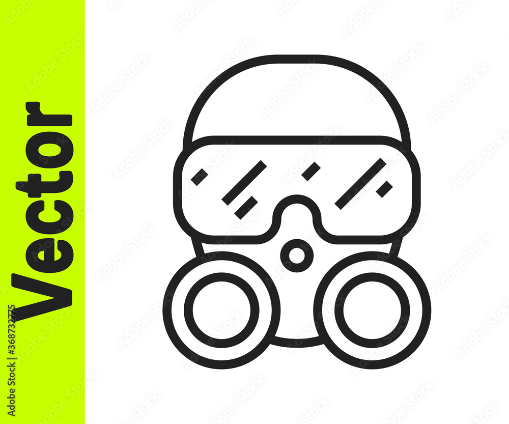 Black line Gas mask icon isolated on white background. Respirator sign. Vector. Black line Gas mask icon isolated on white background. Respirator sign. Vector.