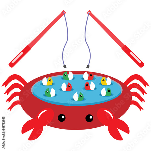 fishing game toy in red crab shape vector