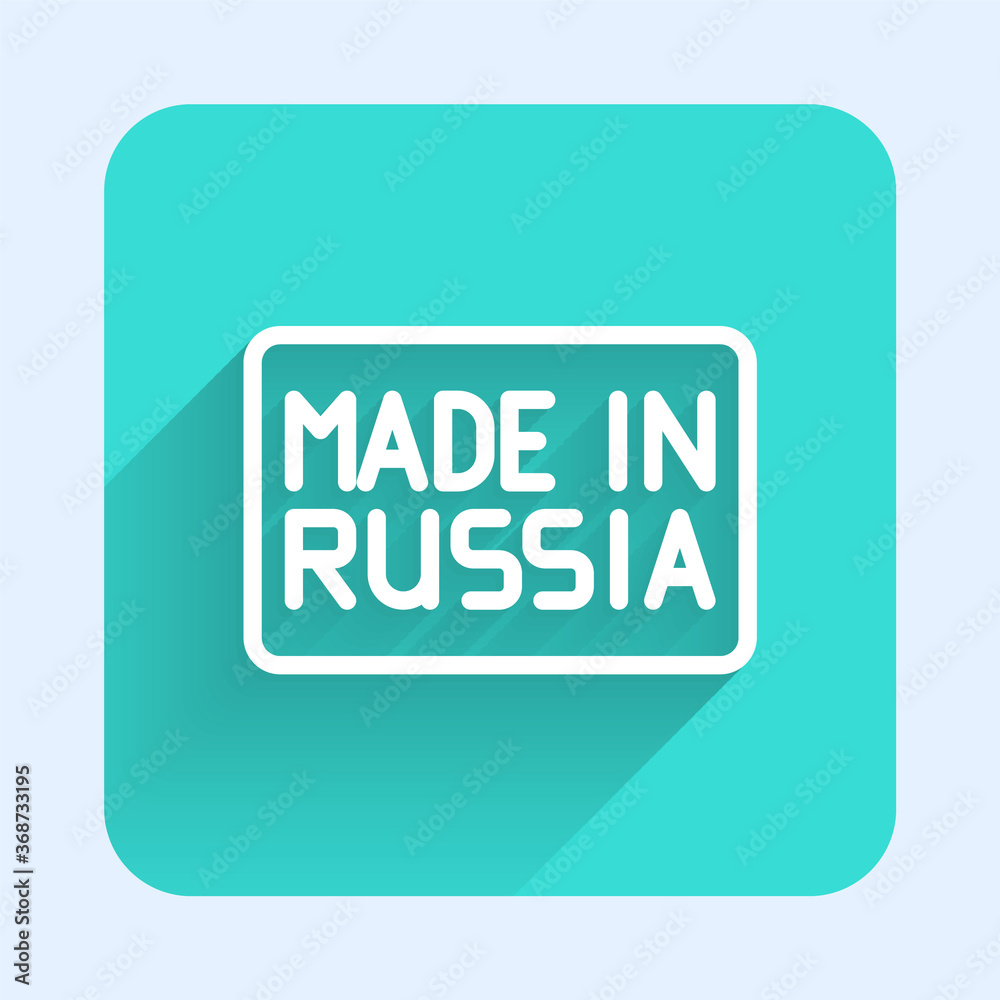 White line Made in Russia icon isolated with long shadow. Green square button. Vector. White line Made in Russia icon isolated with long shadow. Green square button. Vector.