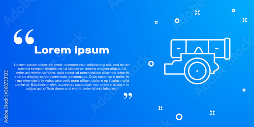 White line Cannon icon isolated on blue background. Vector.