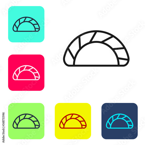 Black line Dumpling icon isolated on white background. Traditional chinese dish. Set icons in color square buttons. Vector.