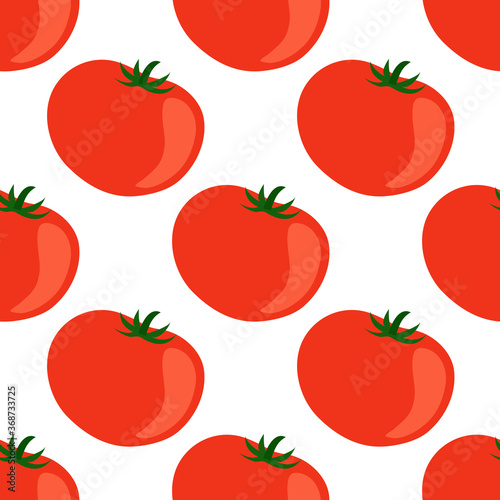 Bright red tomatoes on a white background. Seamless vegetable pattern. Vector illustration.