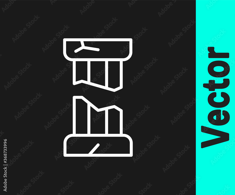 White line Broken ancient column icon isolated on black background. Vector. White line Broken ancient column icon isolated on black background. Vector.